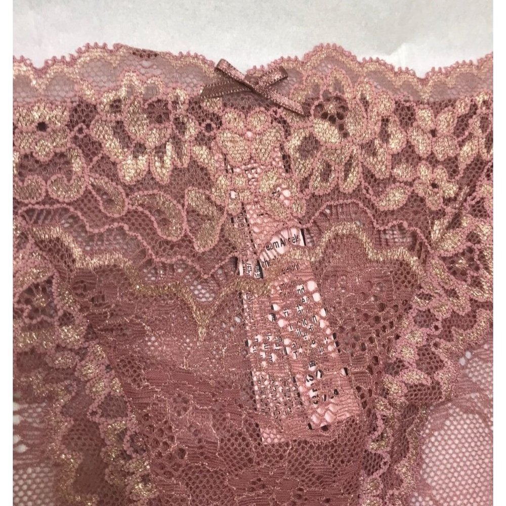 Victoria's Secret Dream Angel Blush and Gold Corded Lace Shimmer Cheekini Panty - Picture 7 of 12